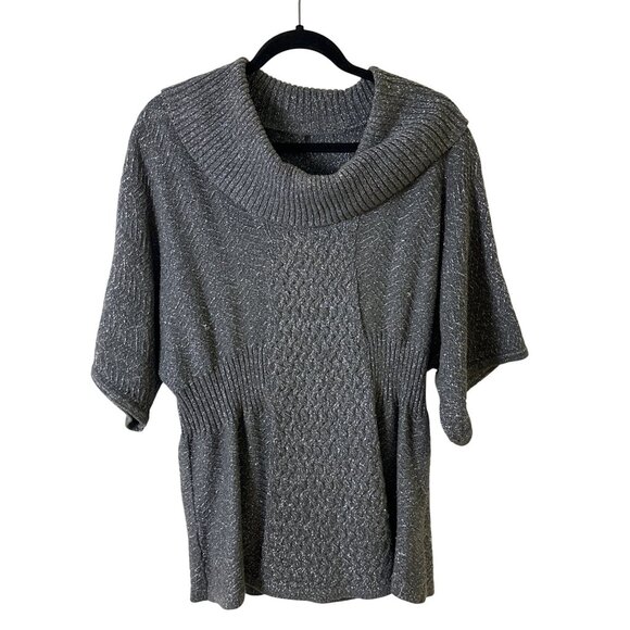 Gauge & Cable XL Gray Metallic Knit Sweater Tunic Cowl Neckline Wide Sleeves - Picture 5 of 11